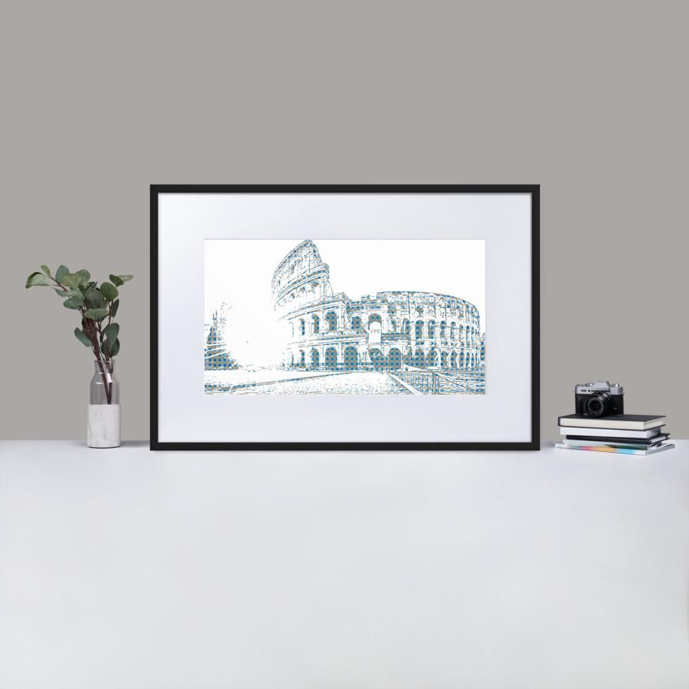 The Colosseum-Rome - Framed Print with Mat - Gingham Blue - GeorgeKenny Design